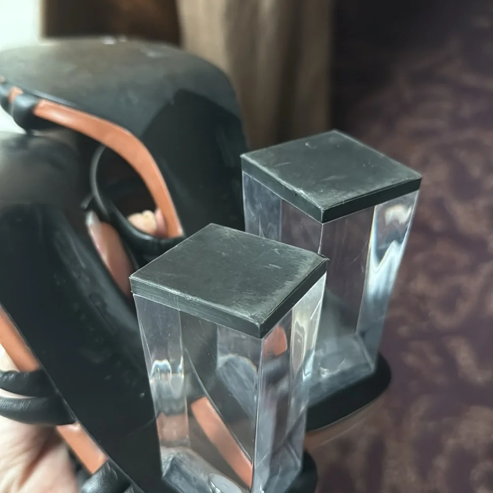Zara Lucite clear heel Black Brown leather sandals - Picture 6 of 10